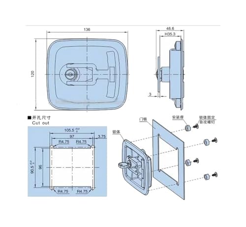 Verrou en acier noir MS904 à traction robuste pour coffret technique - 6