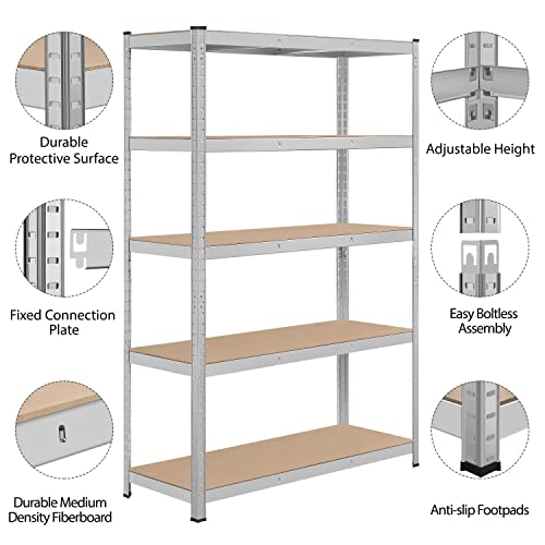 Yaheetech Estantería Metálica Galvanizada 180x120x45cm Estante Almacenamiento de 5 Niveles Estantería Garaje para Cargas Pesadas Capacidad 875 kg - imagen 4