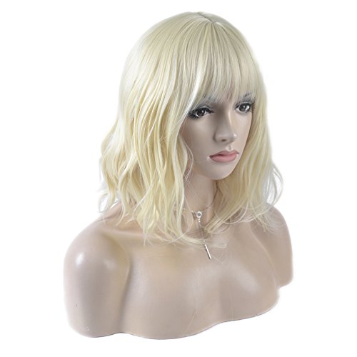Daots 14 Inches Curly Wigs With Bangs For Women Girls Heat Resistant Synthetic Hair Wig (Light Blonde) #TOP2