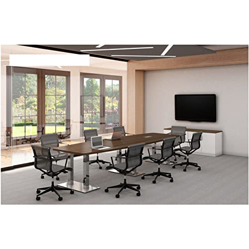26 FT Mahogany Finish Modern Executive Boat Shaped Conference Table Steel Legs Grommets Racetrack Meeting Boardroom Desk High End Office Furniture Wood 306" L x 47-32" W x 29" H