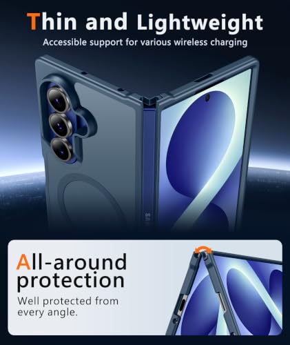 Image of FNTCASE for Samsung Galaxy Z Fold 8 Ultra Case: Galaxy Z Fold 7 Case: [Fit for Magsafe] [Screen Protector] Military Grade Drop Protection, Translucent Matte Magnetic Phone Cover - Blue
