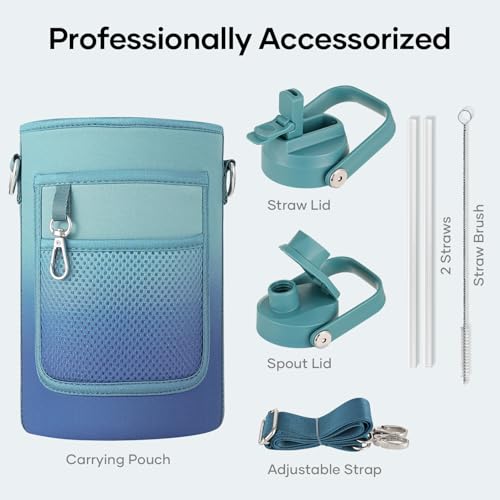 Image of BUZIO 64 oz Insulated Stainless Steel Water Bottle with Dust-proof Lids