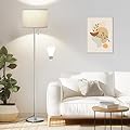 Ambimall Floor Lamps for Living Room with 3 Color Temperatures Bulb & Pull Chain Switch, 60" Modern Standing Floor Lamp for Bedroom Kids Room Study Room?Beige Shade & Silver Pole?