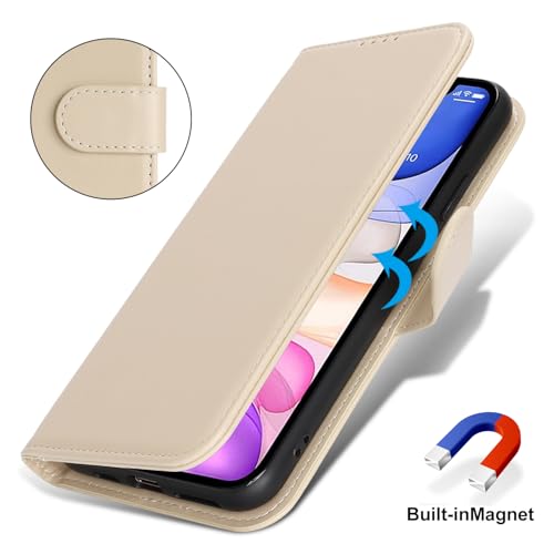 Image of for iPhone 11 Case Wallet with Card Holder,for iPhone 11 Wallet Case for Women Men,PU Leather Shockproof Magnetic Buckle Stand Flip Phone Case-Beige
