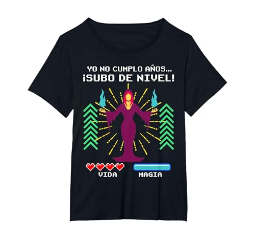 Yo No Cumplo Años Subo de Nivel Videojuegos RPG Gaming Friki Camiseta, Mujer Tallas Grandes, Negro, 5XL Grande