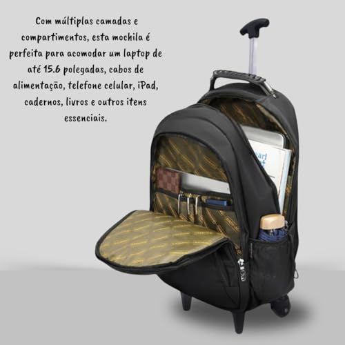 Mochila com Rodinhas para Adulto, Resistente à Água, Reforçada, com Carrinho (Marrom)