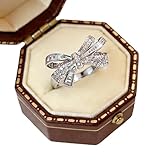 AZQ Fashion 18k Gold Bow Ring with Sterling Silver & Cubic Zirconia Diamonds - Multi Row Eternity Engagement Wedding Band for Women