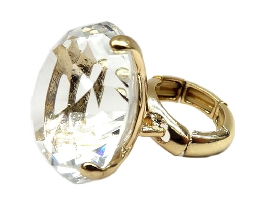 NYFASHION101 Women's Extra Big Rhinestone Fashion Stretch Ring, Gold-Tone