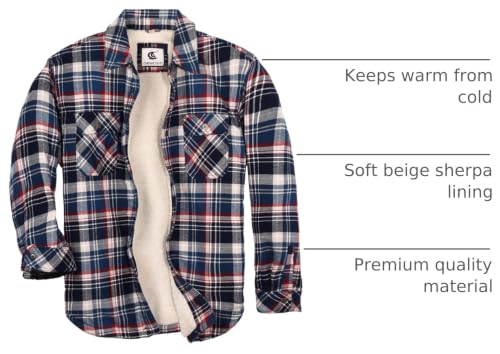 Image of COEVALS CLUB Men's Flannel Shacket Casual Button Snap Sherpa Quilted Lined Premium Jacket Shirts