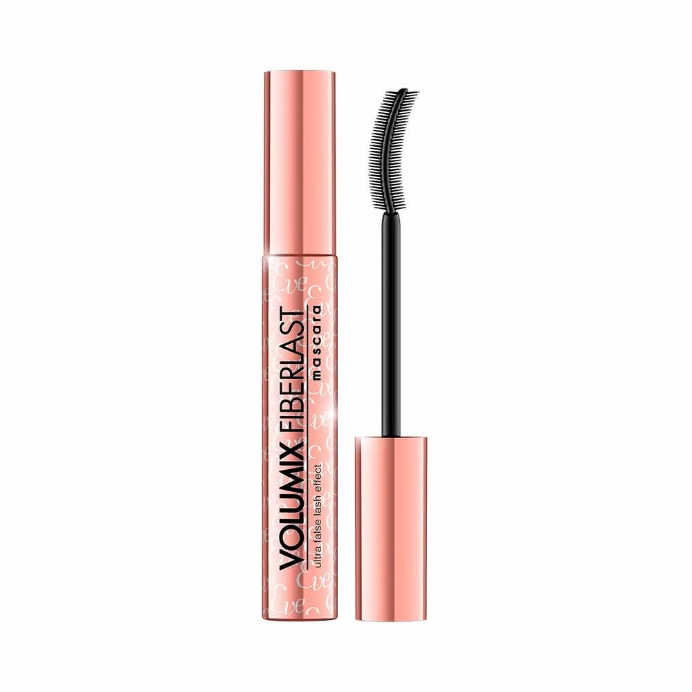 Eveline Cosmetics Volumix Fiberlast Volumizing & Lengthening Mascara - Unique Silicone Brush Design for Dramatic Eye Look, Rose Gold Packaging, 10 ML