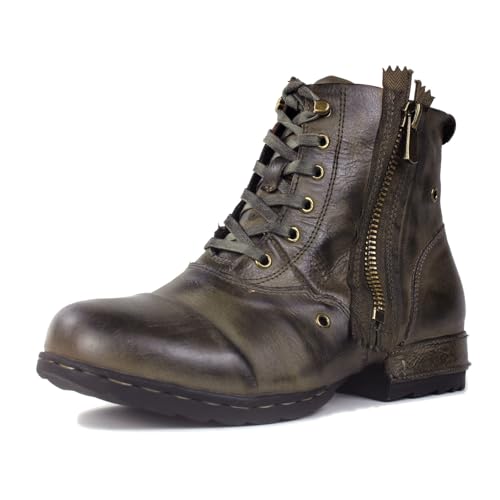 Image of Mens Chukka Biker Cowboy Stylish Motorcycle Combat Hiking Fashion Casual Cowhide Leather Ankle Side Zipper Boots CD-5008-8-Retro-US-R