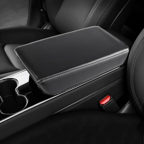 CEBAT Center Console Armrest Box Cover Anti-Scratch Leather Auto Central Armrest Protector Pad Interior Decoration Accessories Fit for Tesla Model 3 2017-2023/ Model Y 2020-2023(Carbon Fiber)