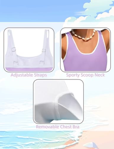 Image of Girls Swimsuits 3 Piece Bathing Suit Bikini Set with Sporty Shorts and Sunglasses Beach Swimwear for Girl 8-15 Years