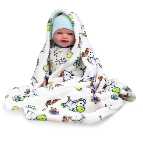 PinkZebra Coperta per bambini, 70 x 100 cm, coperta in pile, coperta per passeggino, coperta per passeggino, coperta soffice, animali