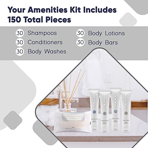 Infuse Pure White Tea And Coconut Hotel Soaps And Toiletries Bulk Set | 1-Shoppe All-In-Kit For Hotels | 1Oz Shampoo & Conditioner, Body Wash, Lotion & 1.25Oz Bar Soap | Travel Size 150 Pieces #TOP2