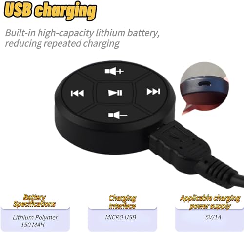 Image of Bluetooth Steering Wheel Control, Button Controller, USB Charging Car Multi-Function Steering Wheel Button Switch Control for Volume GPS Navigation Control