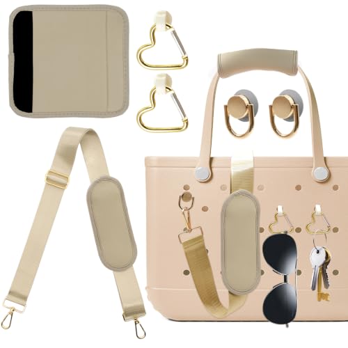 Image of LBU Strap for Bogg Bag Accessories with Handle Wrap, Detachable Shoulder Pad, 2Pcs Key Holders Adjustable Crossbody Shoulder Strap Wrap for XL /Medium /Small Rubber Tote Beach Bog Bags (Light Gold)