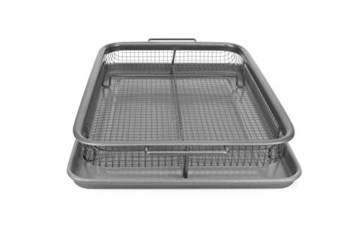 EaZy MealZ Crisping Basket & Tray Set | Air Fry Crisper Basket | Tray & Grease Catcher | Even Cooking | Non-Stick | Healthy Cooking (Rectangle Crisper Basket, Gray)