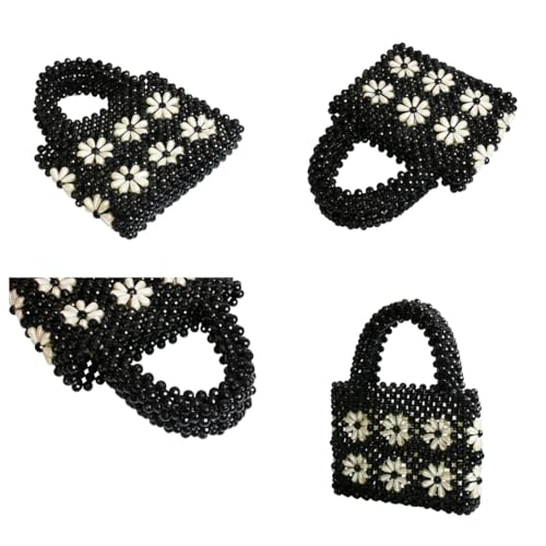 Image of Women Beaded Handbags Elegant Handmade Weave Purse Crystal Pearl String Tote Bags for Banquet Wedding Cocktail