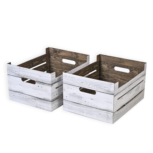 SOFTILLO Set of 2 Cardboard Storage Crates with Handles – Decorative Foldable Boxes for Home Office, Living Room, Bedroom, Wardrobe – Flat-Packed – Large – 33x25.5x18.5cm – White