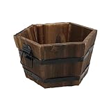 MY MIRONEY Wooden Barrel Planter Vintage Style Wood Bucket Rustic Garden Flower Plant Pots Container with Metal Handles, Hexagonal, 8.27" x 4.72"