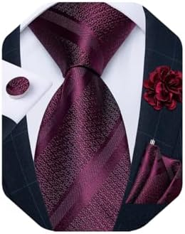 DiBanGu Solid Striped Tie Sets for Men Woven Silk Necktie Set