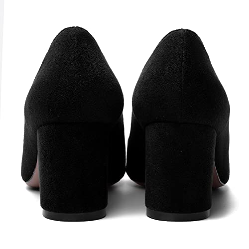 MOVINSTEPS Womens Suede Block Solid Pointed Toe Formal Slip On Office Chunky Mid Heel Pumps Shoes 2.5 Inch4