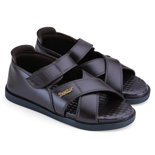 Image of DOCTOR EXTRA SOFT Orthopedic Diabetic Comfortable Dr Sole Footwear Daily Use Casual Wear Stylish Black Cushioned Adjustable Strap Sandals for Men's-Gents & Boy's L-12