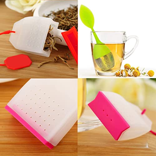 6 Pack Silicone Tea Infuser,Accfore Reusable Safe Loose Leaf Tea Bags Strainer Filter Handle Stainless Steel Strainer Drip Tray #TOP4
