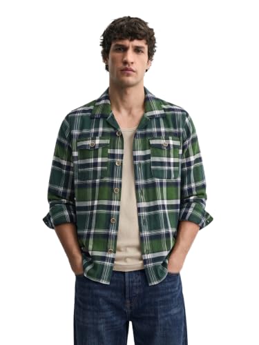 Image of The Indian Garage Co Men Regular Fit Checkered Full Sleeves Spread Collar Double Flap Pocket Casual Over Shirt