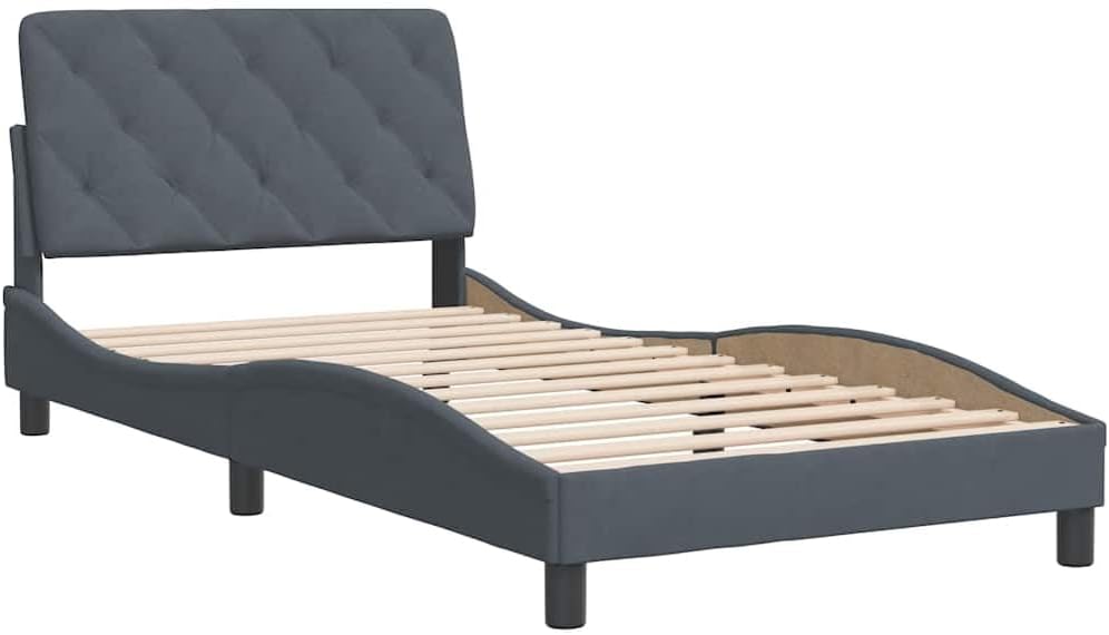 Bed Frame Dark Grey Velvet Twin Platform Bed Frame with Storage Modern Rectangular Design Sturdy Heavy-Duty Foundation Easy Assembly No Box Spring Needed for Bedroom