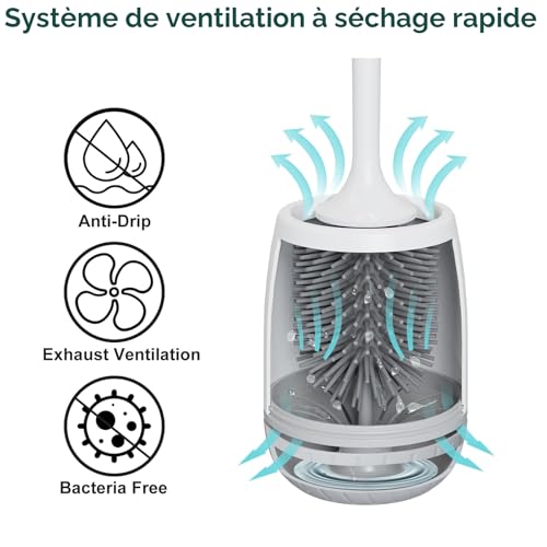 Brosse Toilettes WC, EWEIMA Brosse WC Silicone, Balayette Toilettes WC avec Support à Séchage Rapide et Base Anti-Goutte, Balai Toilette WC Montage Mural/au Sol pour Salle de Bain – vue 2