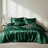 Lanqinglv Satin Bettwäsche Set 135x200 cm Dunkelgrün Grün Seide Glatt Glanzsatin Luxus Sommerbettwäsche Set Satin Polyester Uni Bettbezug mit Reißverschluss und 1 Kissenbezug 80x80cm