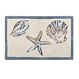 Madison Park Bayside 100% Cotton Tufted Non-Slip Absorbent Ultra Soft Seashells Beach Style Bath Mat Bathroom Rugs, 21X34' Inches, Blue, 1 Piece