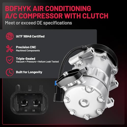 BDFHYK 78595 Air Conditioning A/C Compressor with Clutch Compatible with Kenworth C500 K100E T2000 T600A T800, Compatible with Peterbilt 200, 224, 227, 265, 270, 282, 310, 320, 330, 348, 349 & More