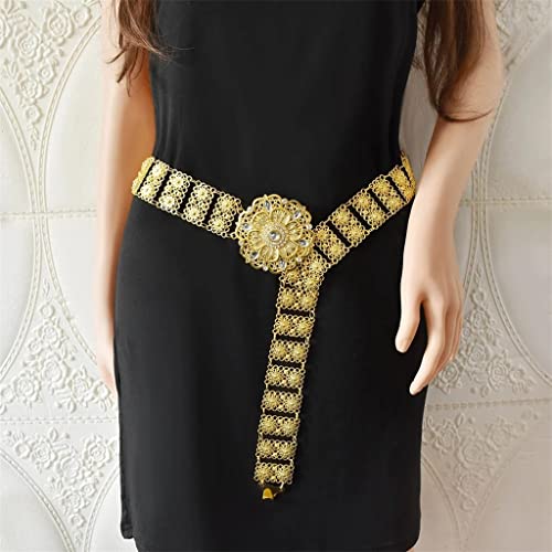 Hollow Flower Gold Metal Belly Chains For Women Boho Red Clear Crystal Dance Dress Belt Body Chain Party (Color : Red) #TOP3