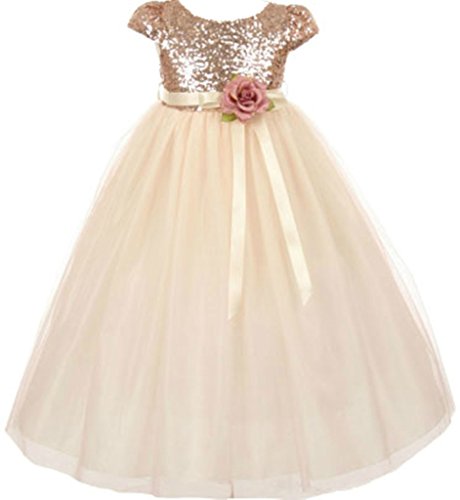 AkiDress Classic Baby Sequins Bodice Shinny Flower Girl Dress for Little Girl
