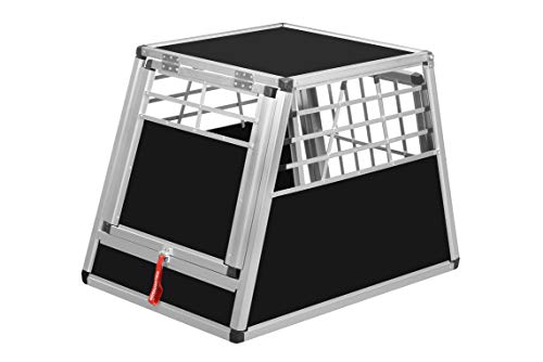 ALPUNA Transportbox N1 – Aluminium Hundebox 92×65×68,5 cm – Auto Hundebox mit Notausstieg, sicherer Hundetransport im Kofferraum