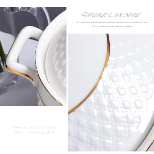 Laammiam 32L-66098442 White Soup Tureen With Gold Design,Double Handle Soup Serving Bowl thumb #5