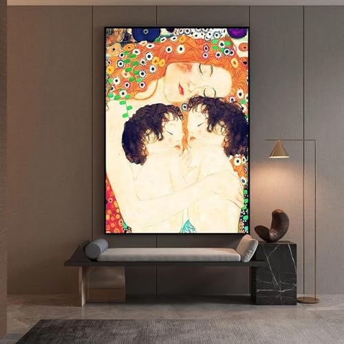 Cuadro de madre y gemelos en lienzo abstracto de 40x60 cm con marco interno para salón