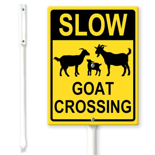 Horienteeon Slow Down Goat Crossing Yard Sign with Stakes 20×30cm, Sturdy Aluminum Yard Signs Easy Mounting, Wildlife Crossing Safety Signs, Warning Traffic Animal Caution Sign for Street