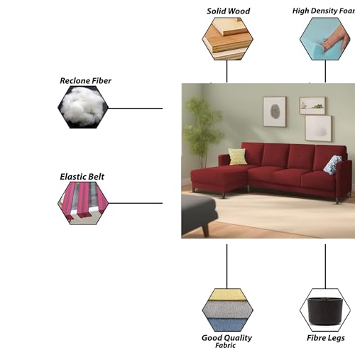 Image of Baloney LHS 6 Seater L Shape Sofa Set for Living Room (Maroon Fabric) Premium Fabric Sofa