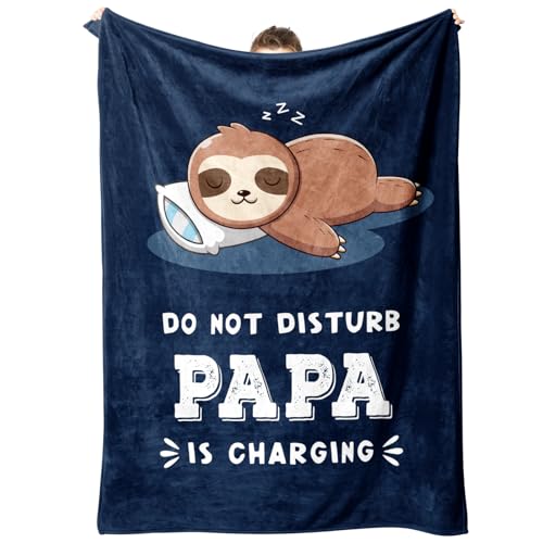 Funny Gifts for Papa Papa is Charging Sloth Blanket Birthday Gifts for Papa from Grandkids Grandpas Gitts for Fathers Day Soft Sloth Blanket for Grandfather 60 x 50