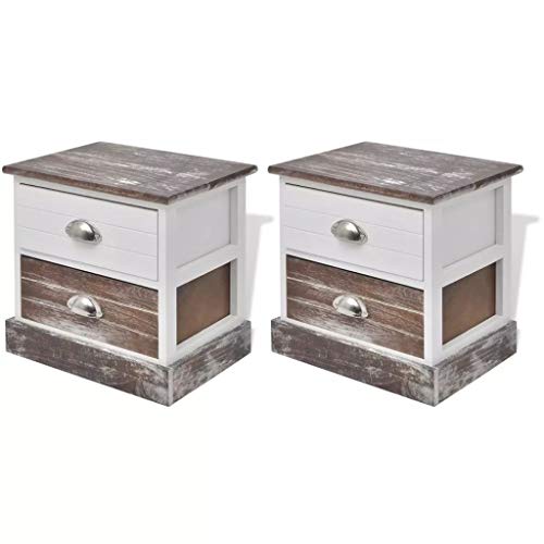 Nishore Table de Chevet, Lot de 2, Table de Nuit, avec 2 Tiroirs, Style Baroque, MDF, Blanc