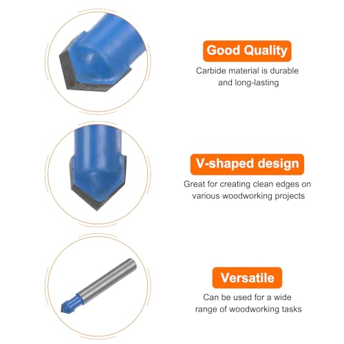 QUARKZMAN 2 Stück Fräser 0,2 Durchmesser 1/4 Schaft 90 Grad V-Typ Hartmetall für Holzbearbeitung Schreinerei Gravur Kantenschneider Werkzeuge