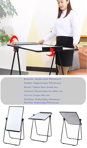 TUKA-i-AKUT Pizarra Blanca de Caballete Magnética 90x60cm, Altura Ajustable Plegable, con Soporte para Papel, Escribible y Limpiable, Rotafolios con U-Forma Soporte, Marco Negro, TKD8711 - imagen 7