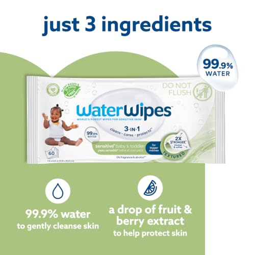 WaterWipes Sensitive+ Baby & Toddler Wipes, 3-In-1 Cleans, Cares, Protects, 99.9% Water, Textured Clean, Unscented & Hypoallergenic, 1080 Count (18 Packs) - image 4