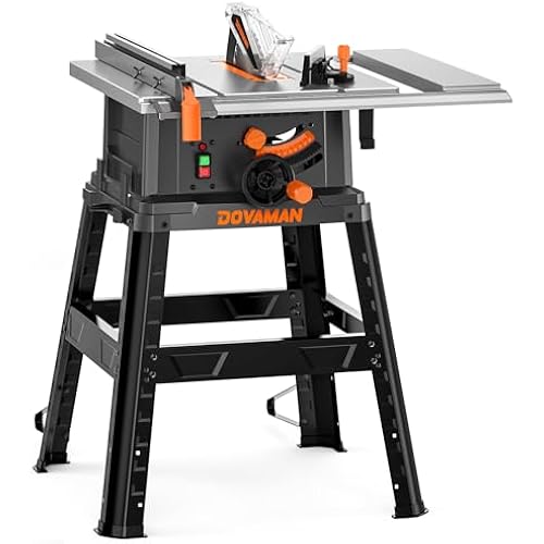 DOVAMAN 10" 15A Table Saw, Tablesaw w/Stand, 5300 RPM Copper Motor