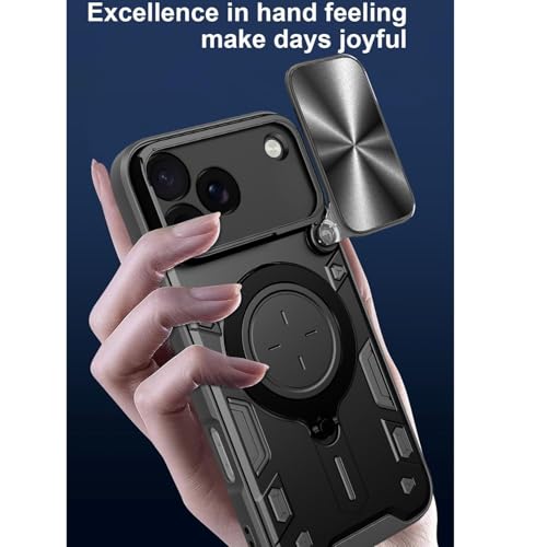 Image of Designerz hub Realme P4 Pro Back Case | Hybrid Case with 360 Degree Rotating Finger Ring Holder + Slider Shutter Camera Protection Case for Realme P4 Pro- Black