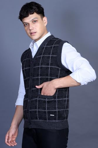 Image of V Neck Cardigans for Men - Woolen Sleeveless Sweater for Man Winter Wear